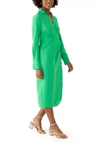 Women's Long Sleeve Button Trim Collar Knit Dress