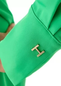 Women's Long Sleeve Button Trim Collar Knit Dress