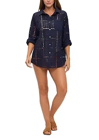 Women's Eyelets Shirtdress Swim Cover Up