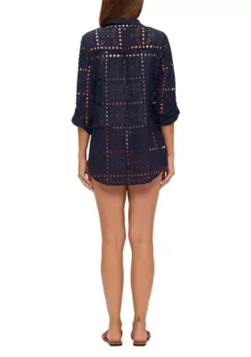Women's Eyelets Shirtdress Swim Cover Up