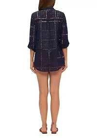 Women's Eyelets Shirtdress Swim Cover Up