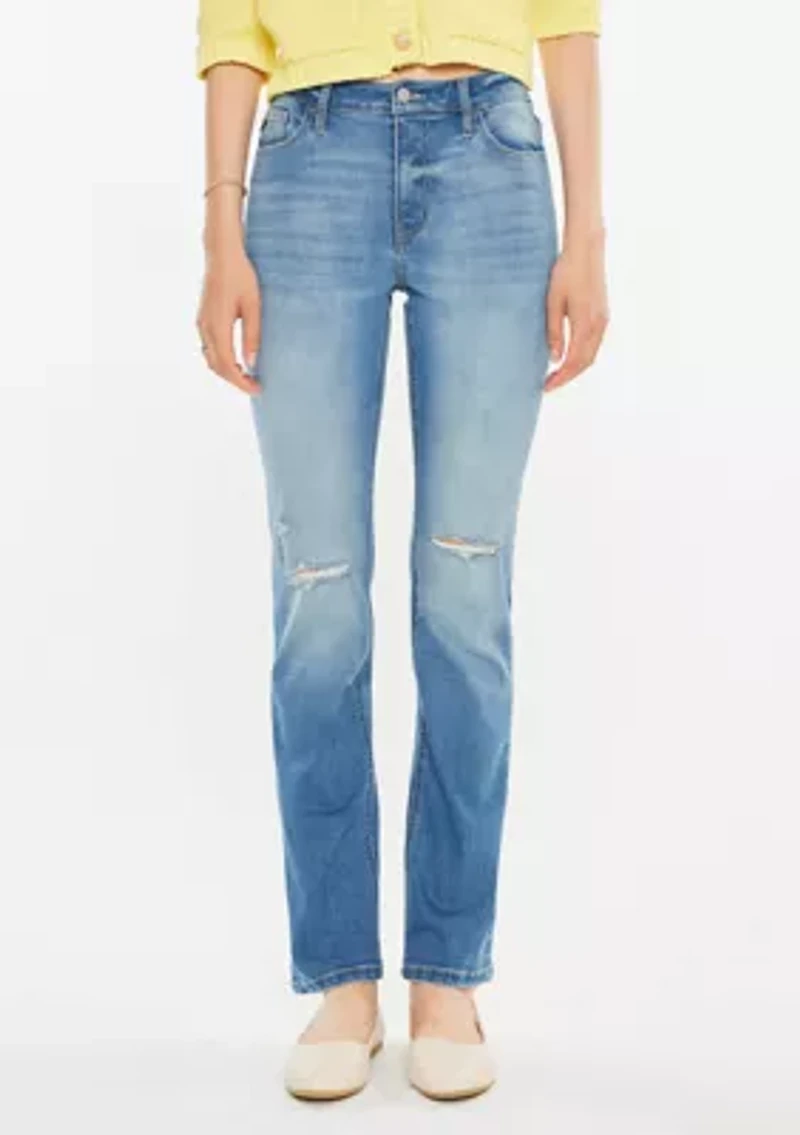 DIANA HIGH RISE SLIM STRAIGHT JEANS - MEDIUM WASH STRETCH