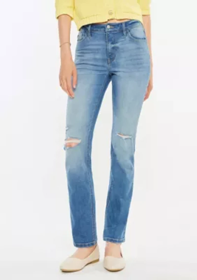 DIANA HIGH RISE SLIM STRAIGHT JEANS - MEDIUM WASH STRETCH