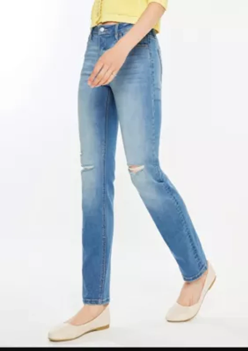 DIANA HIGH RISE SLIM STRAIGHT JEANS - MEDIUM WASH STRETCH