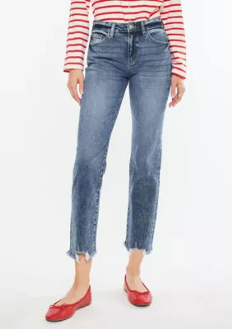 KATHRINE HIGH RISE SLIM STRAIGHT JEANS - DARK WASH STRETCH