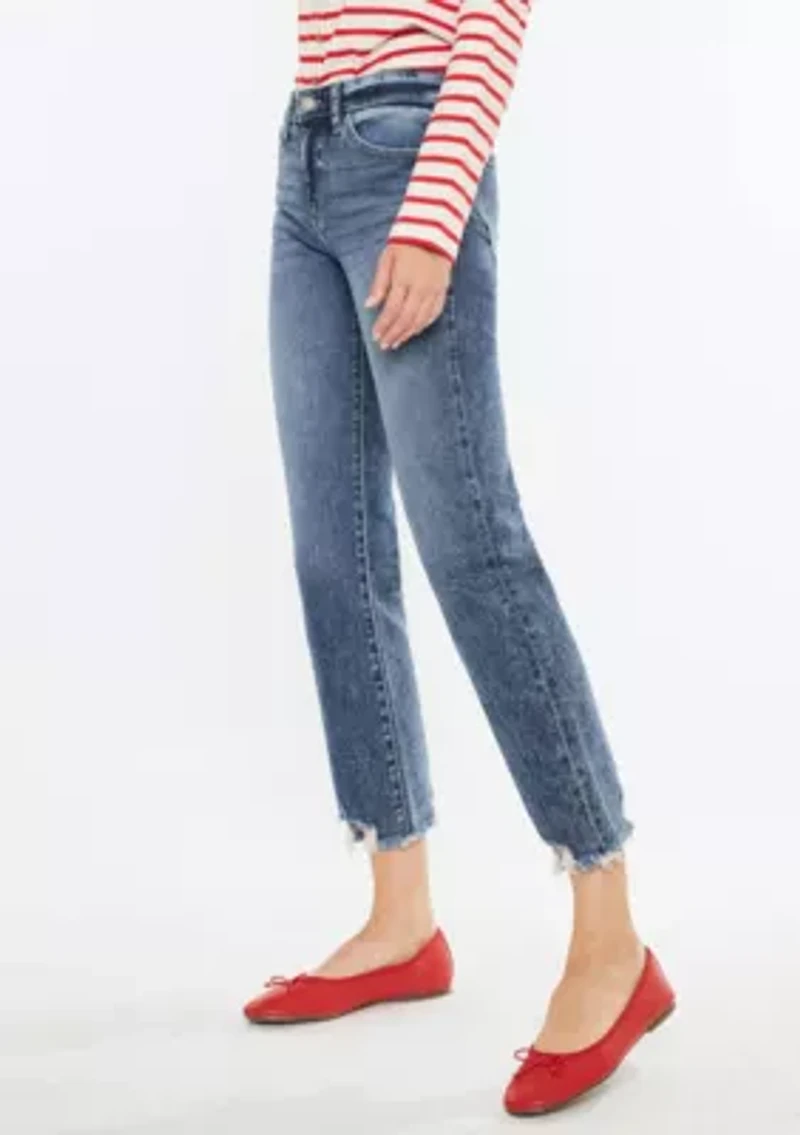 KATHRINE HIGH RISE SLIM STRAIGHT JEANS - DARK WASH STRETCH