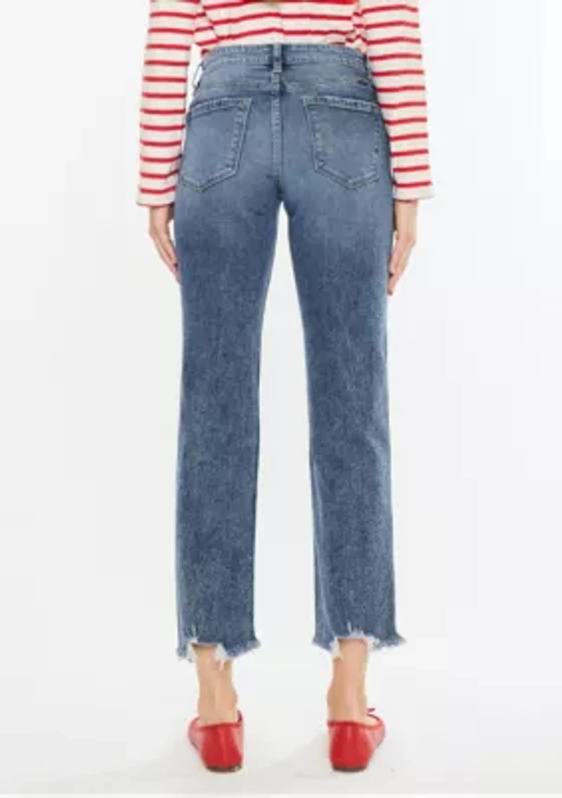 KATHRINE HIGH RISE SLIM STRAIGHT JEANS - DARK WASH STRETCH