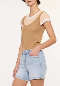 LYNNE ESSENTIALS MID RISE SHORTS - LIGHT WASH STRETCH FIT