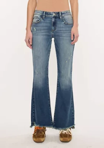 DAPHE ESSENTIALS LOW RISE ANKLE FLARE - DARK WASH STRETCH JEANS