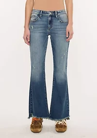 DAPHE ESSENTIALS LOW RISE ANKLE FLARE - DARK WASH STRETCH JEANS