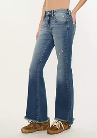 DAPHE ESSENTIALS LOW RISE ANKLE FLARE - DARK WASH STRETCH JEANS