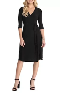 Women's Essential Wrap Dress with 3/4 Sleeves
