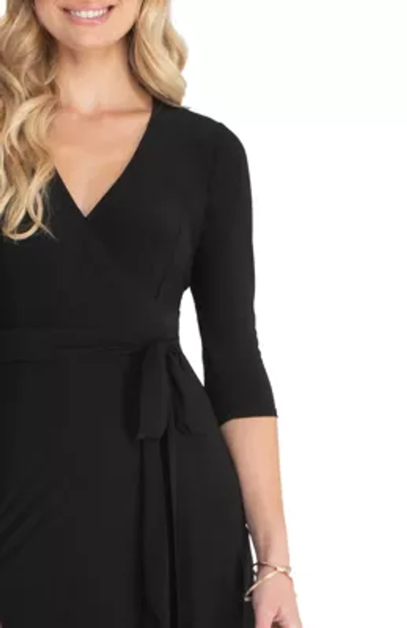 Women's Essential Wrap Dress with 3/4 Sleeves