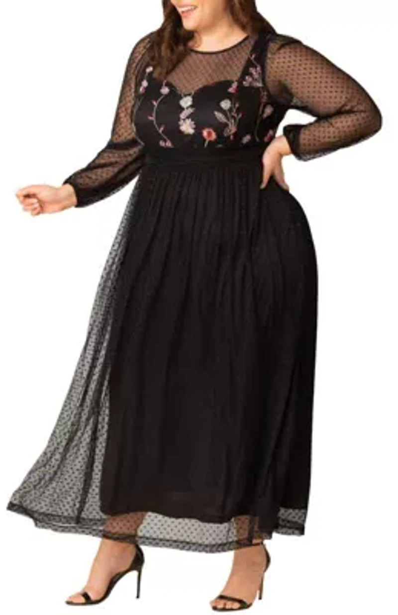 Women's Plus Mystique Mixed Media Evening Gown
