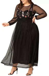 Women's Plus Mystique Mixed Media Evening Gown