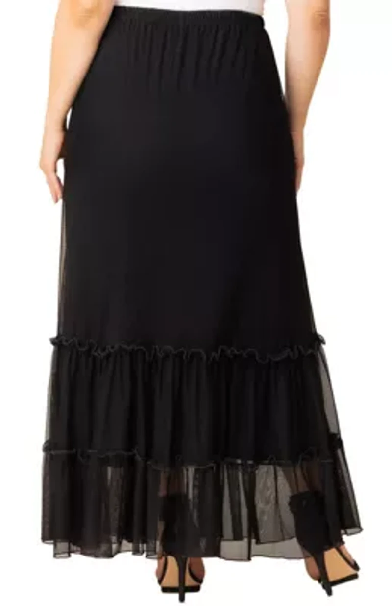 Women's Plus Isla Tiered Mesh Maxi Skirt