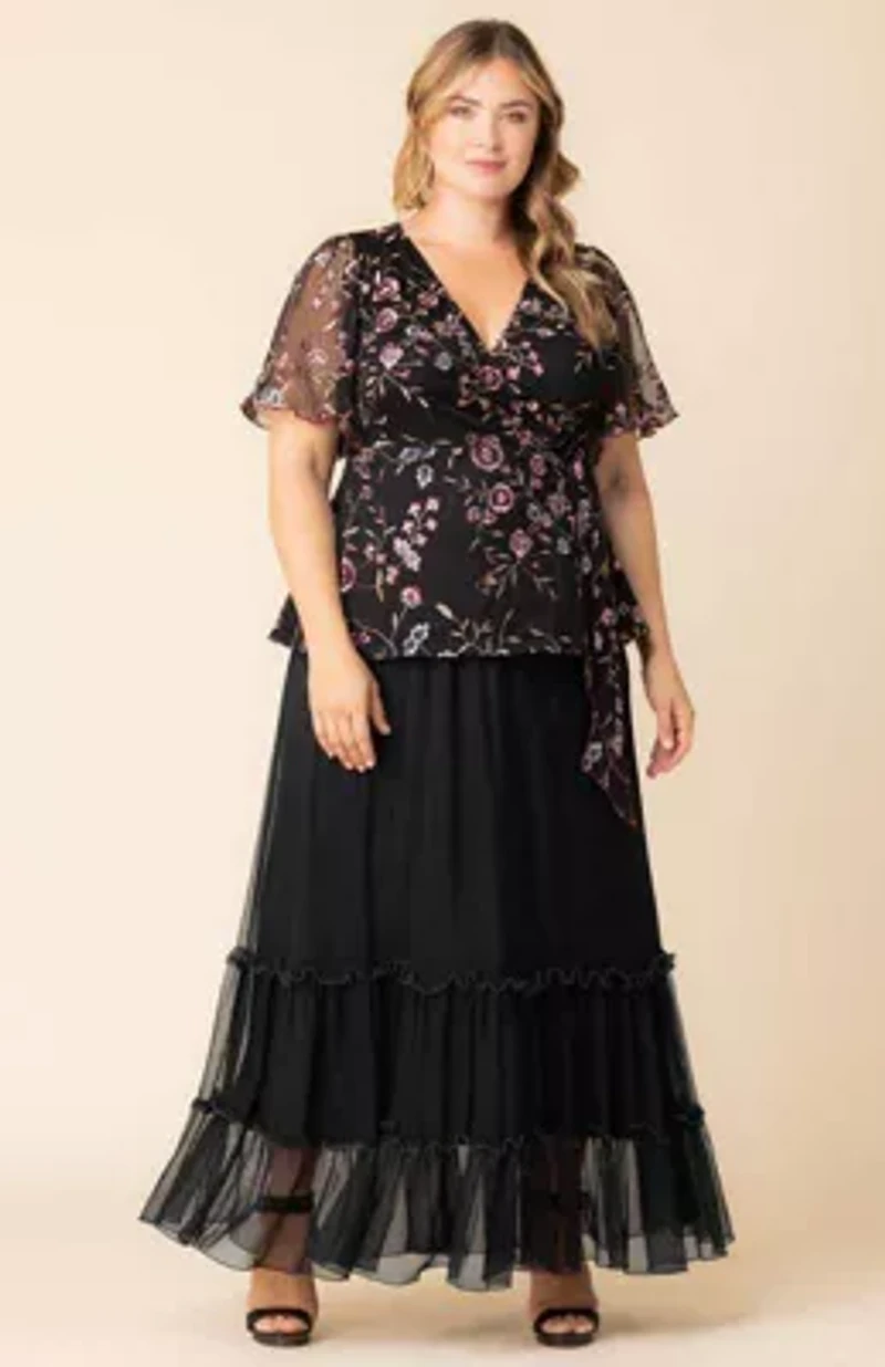 Women's Plus Isla Tiered Mesh Maxi Skirt