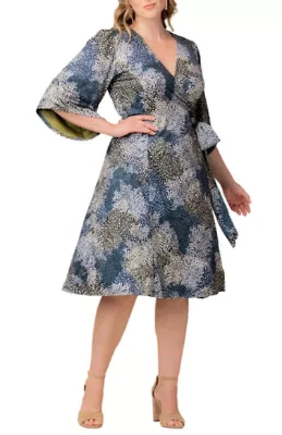 Women's Plus Gemini Wrap Dress with Contrast Lined Sleeves