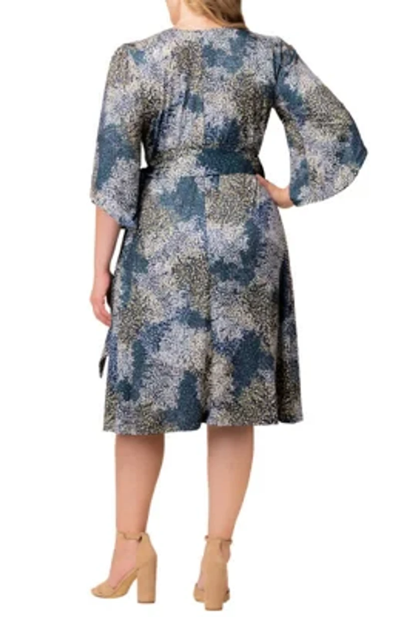 Women's Plus Gemini Wrap Dress with Contrast Lined Sleeves
