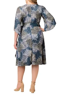 Women's Plus Gemini Wrap Dress with Contrast Lined Sleeves