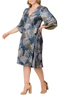 Women's Plus Gemini Wrap Dress with Contrast Lined Sleeves