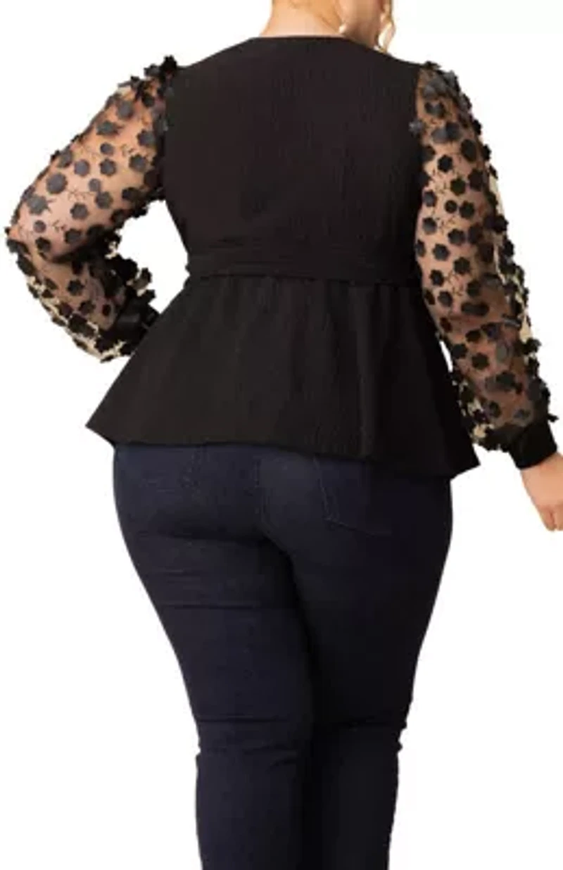 Women's Plus Scattered Petals Long Sleeve Wrap Top