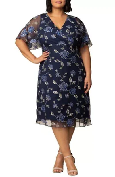 Women's Plus Sonnet Embroidered Mesh Midi Cocktail Dress