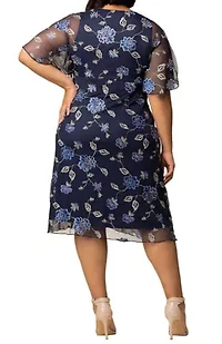 Women's Plus Sonnet Embroidered Mesh Midi Cocktail Dress