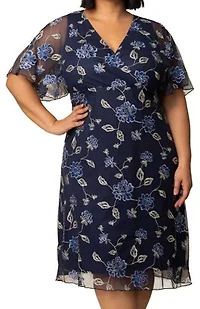 Women's Plus Sonnet Embroidered Mesh Midi Cocktail Dress