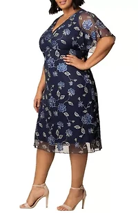 Women's Plus Sonnet Embroidered Mesh Midi Cocktail Dress