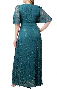 Women's Plus Luminous Sequin Lace Evening Gown with Pockets
