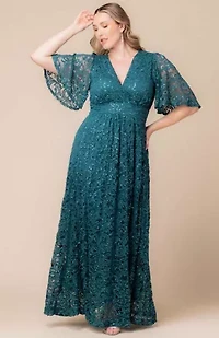 Women's Plus Luminous Sequin Lace Evening Gown with Pockets