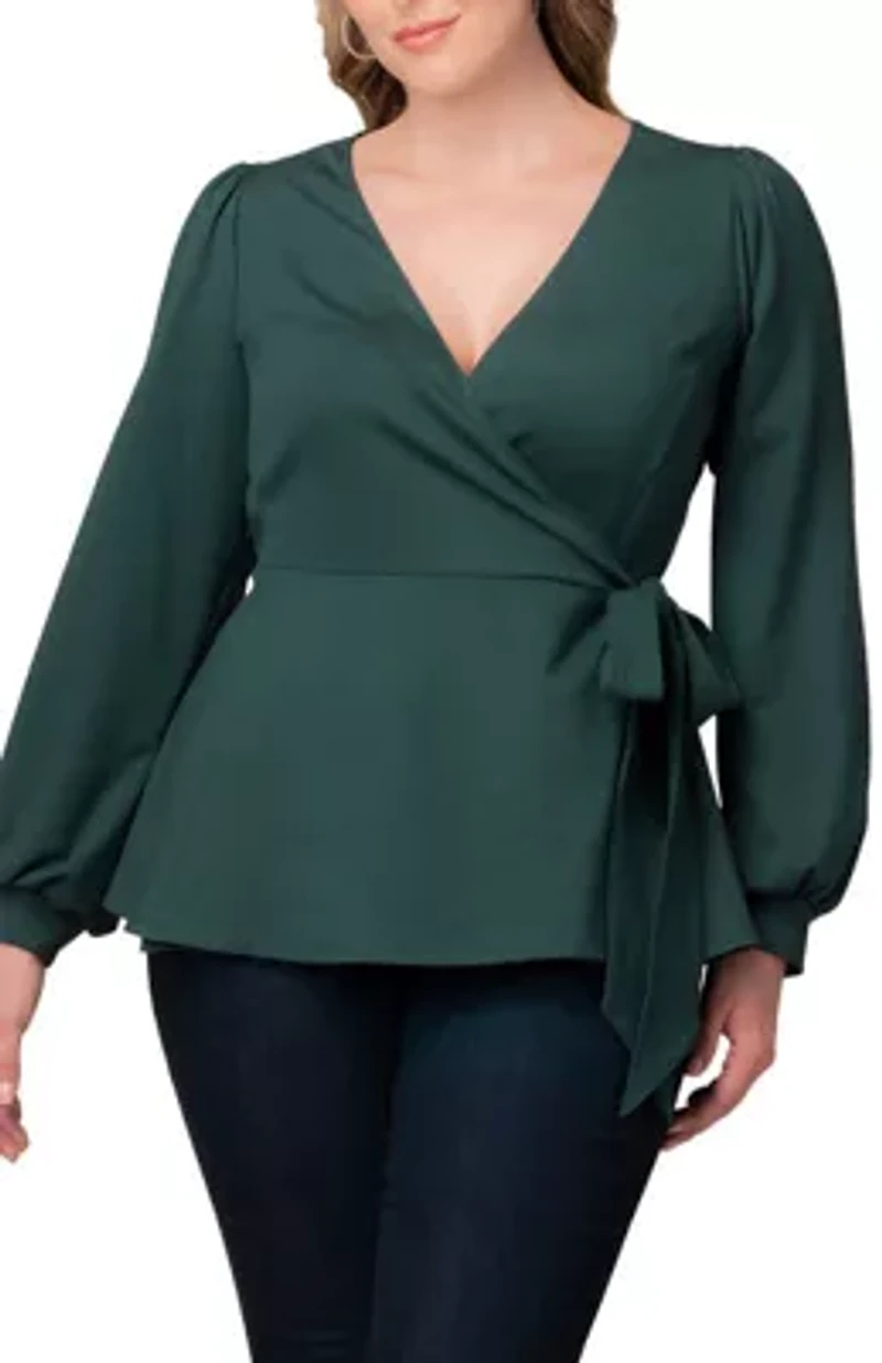 Women's Plus Natasha Long Sleeve Wrap Top