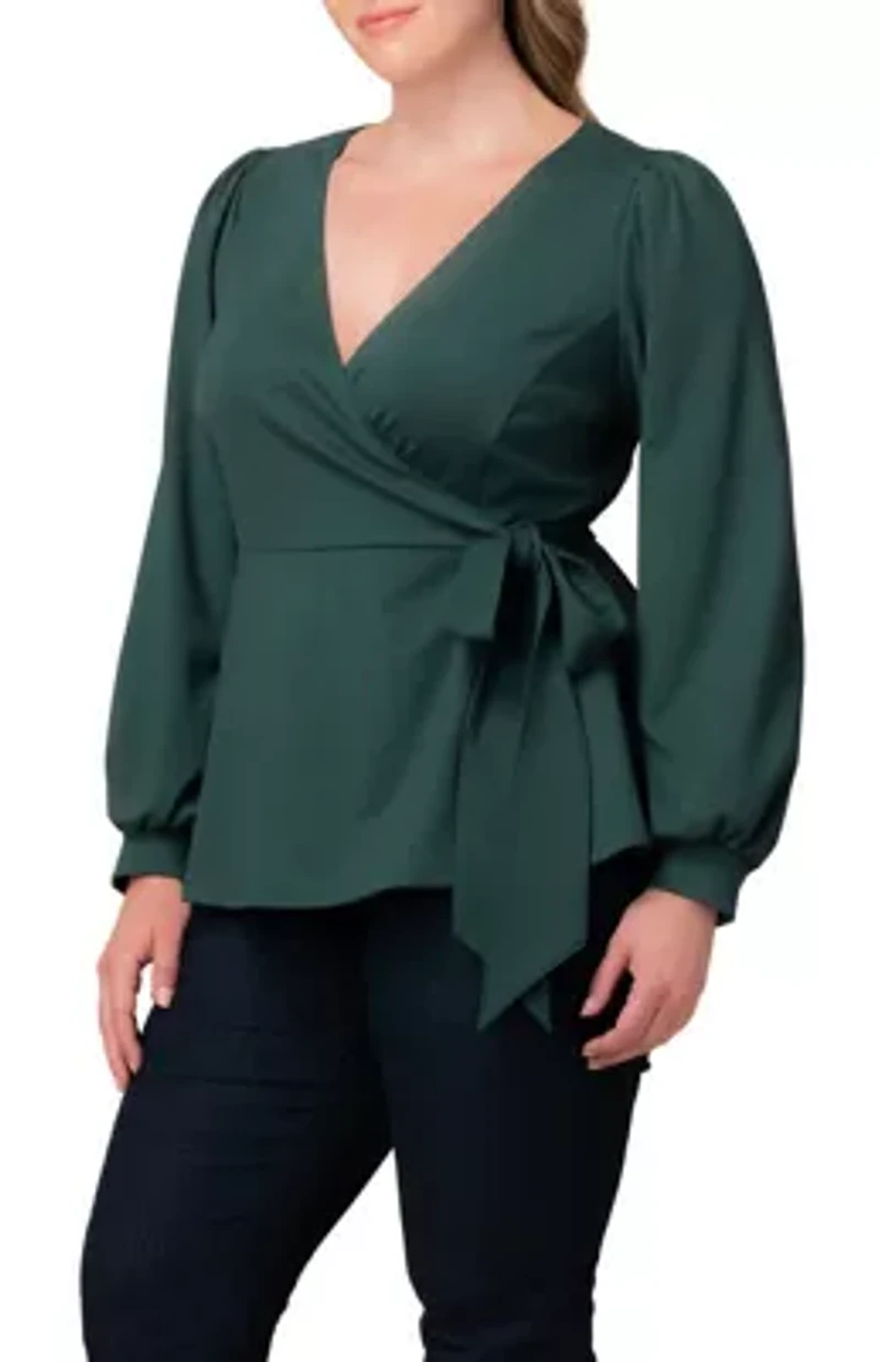 Women's Plus Natasha Long Sleeve Wrap Top