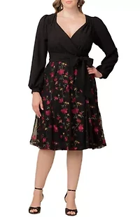 Women's Plus Chelsea Long Sleeve Embroidered Cocktail Dress