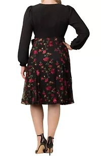 Women's Plus Chelsea Long Sleeve Embroidered Cocktail Dress