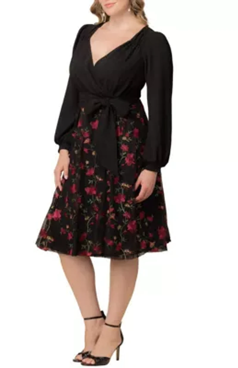 Women's Plus Chelsea Long Sleeve Embroidered Cocktail Dress