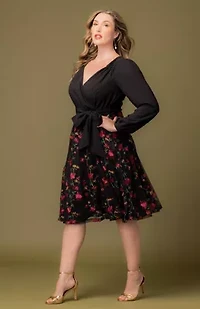 Women's Plus Chelsea Long Sleeve Embroidered Cocktail Dress