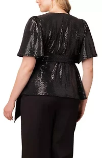 Women's Plus Shimmering Sequin Wrap Top