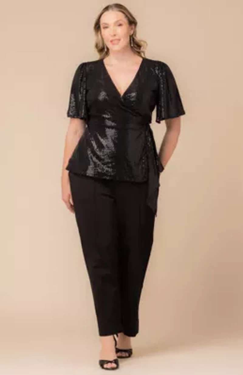 Women's Plus Shimmering Sequin Wrap Top
