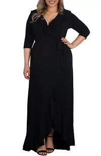 Women's Plus Maritime Ruffle Maxi Dress with Sleeves