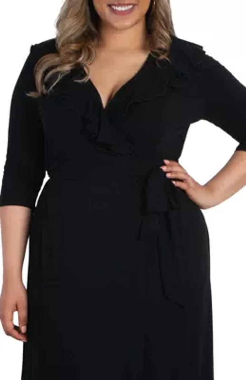 Women's Plus Maritime Ruffle Maxi Dress with Sleeves