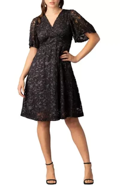 Women's Starry Sequin Lace Cocktail Dress with Pockets