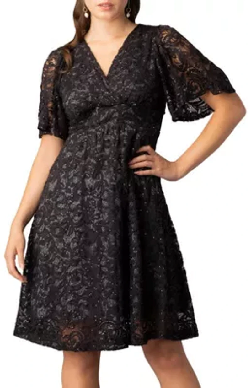 Women's Starry Sequin Lace Cocktail Dress with Pockets