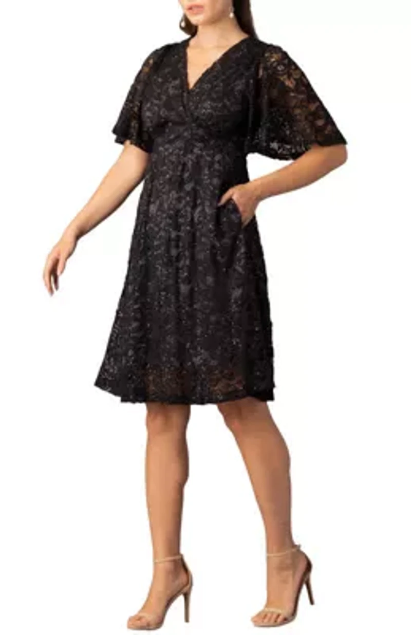 Women's Starry Sequin Lace Cocktail Dress with Pockets