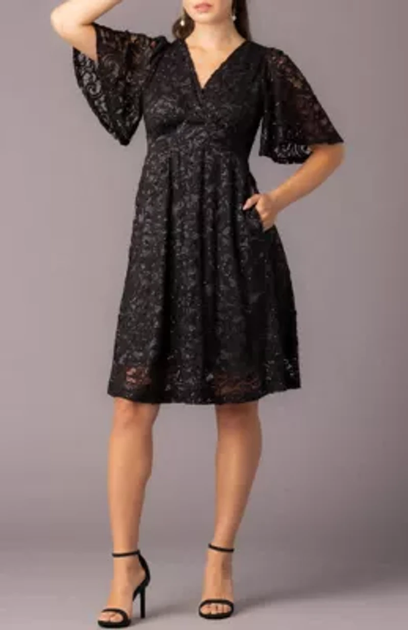 Women's Starry Sequin Lace Cocktail Dress with Pockets