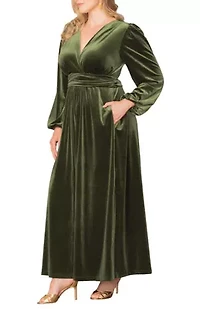 Women's Plus Vivienne Velvet Evening Gown with Pockets