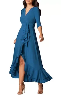 Women's Veronica Ruffle Faux Wrap Evening Gown