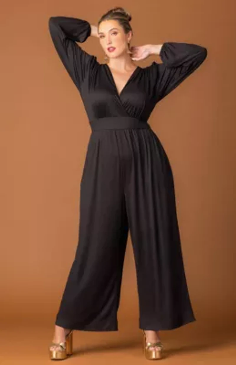 Women's Plus Brigitte Long Sleeve Wide Leg Jumpsuit