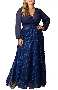 Women's Plus Blossoming Beauty Mesh Evening Gown